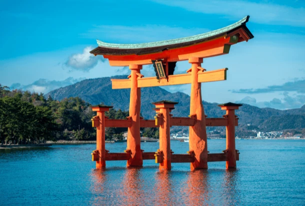 japanese temple on an island